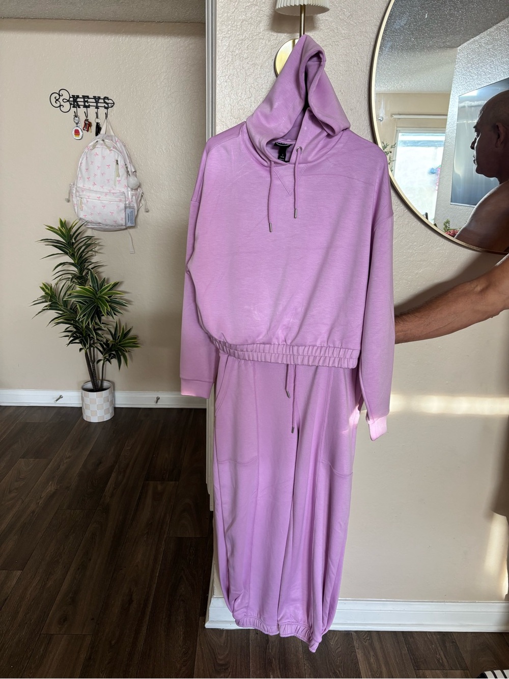 Relaxed Lavender Hooded Pantsuit with Elastic Waist